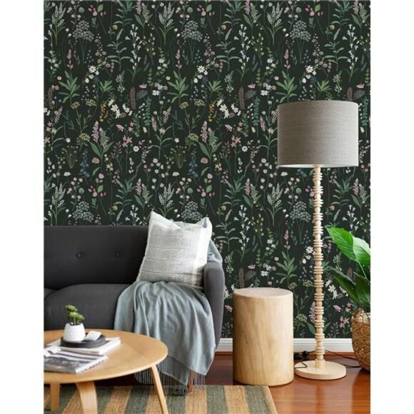 Floral Peel and Stick Wallpaper Dark Wildflower Contact Paper for Walls Decor - Picture 2 of 7